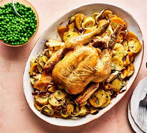 whole-roast-chicken-with-braised-roots-peas image