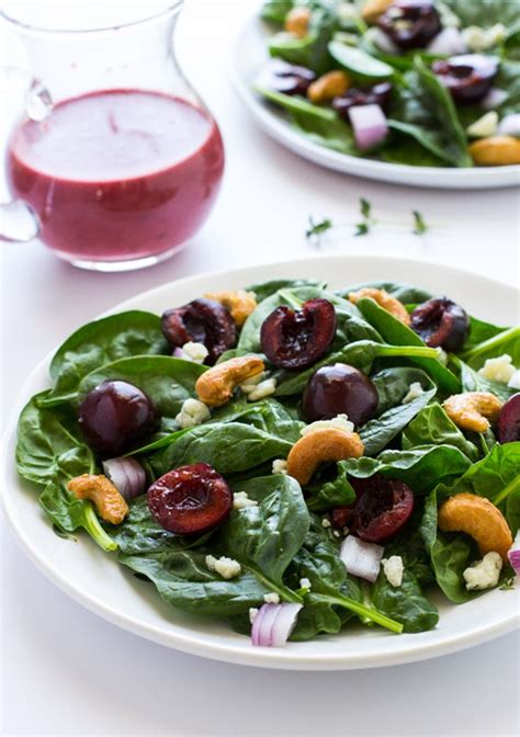 spinach-salad-with-fresh-cherry-vinaigrette-making image
