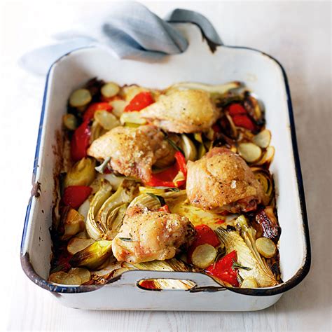 chicken-thighs-with-roasted-vegetables-dinner image