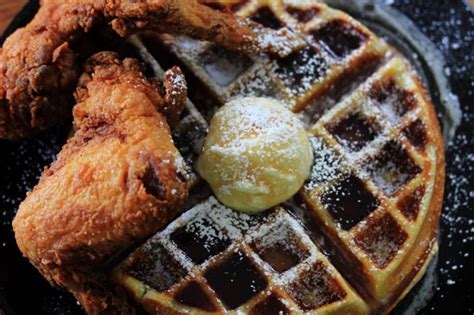 fried-chicken-and-waffles-with-bourbon-maple-syrup image