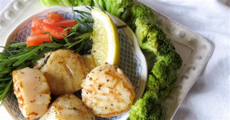 simple-seared-scallops-with-lemon-rosemary-broccoli image