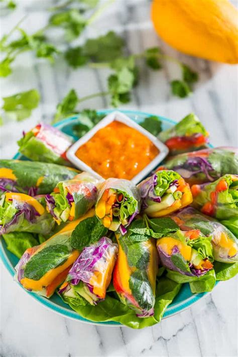 rainbow-spring-rolls-with-sweet-chili-mango-sauce image