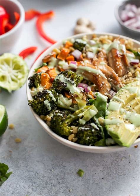 ginger-chicken-power-bowls-creamy-lime-dressing image
