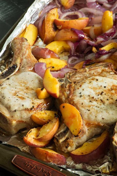 pork-chops-with-peaches-baked-in-one-pan-butter image