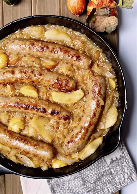 german-sausage-skillet-with-apples-and-sauerkraut-the image