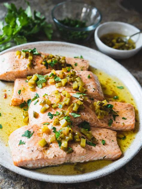 roasted-salmon-with-brown-butter-pickle-sauce image