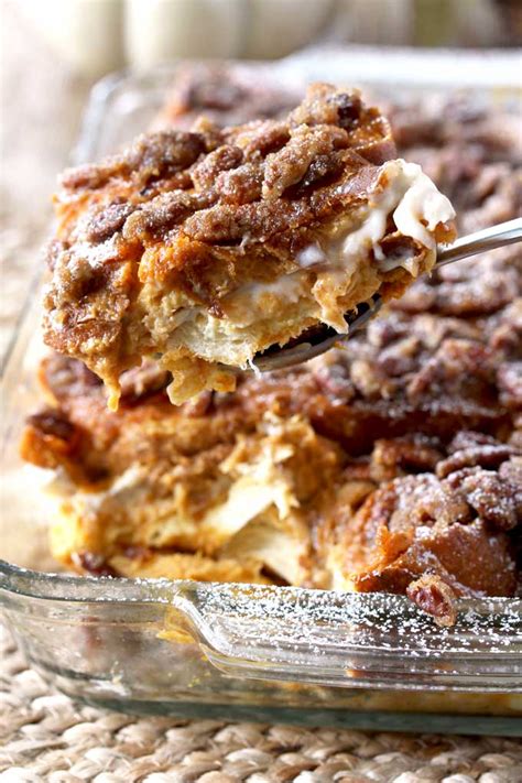 pumpkin-french-toast-bake-with-cream-cheese-filling image
