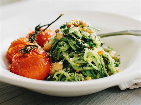 bowl-spoon-double-pesto-zucchini-noodles-food image