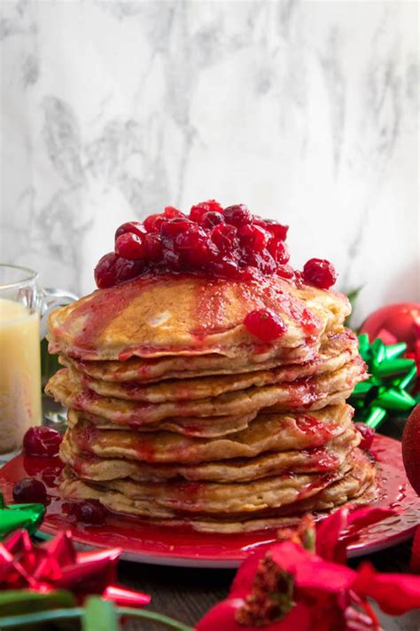 eggnog-pancakes-with-cranberry-syrup image