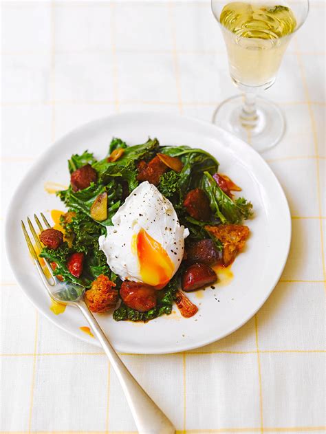 kale-fried-chorizo-crusty-croutons-with-a-poached-egg image