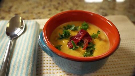 goat-cheese-and-butternut-soup-with-maple-candied-bacon image