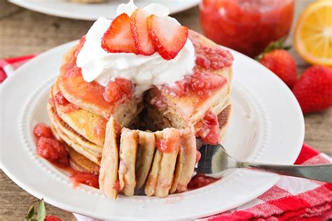 strawberry-pancakes-with-homemade-strawberry-sauce image