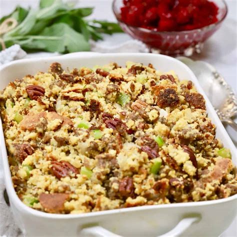 cornbread-dressing-with-sausage-and-pecans image