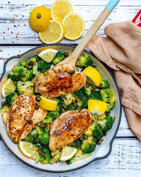 lemony-chicken-broccoli-skillet-meal-clean-food image