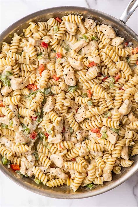 easy-creamy-chicken-pasta-with-bell-peppers-baking image