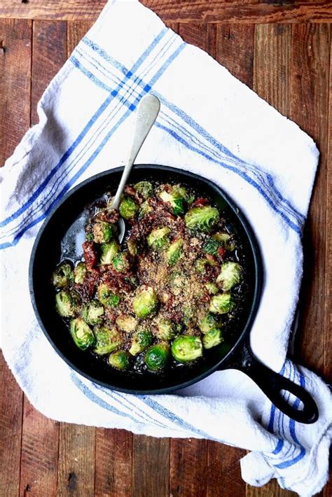 roasted-brussels-sprouts-with-bacon-topping-stacy image