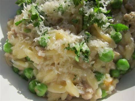 easy-sausage-and-pea-orzo-risotto-recipe-serious-eats image