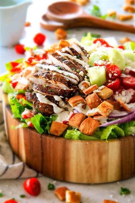 greek-chicken-salad-with-pita-croutons-tzatziki image