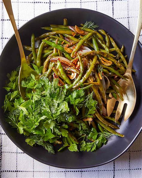 spicy-green-beans-with-herb-salad-better-homes image