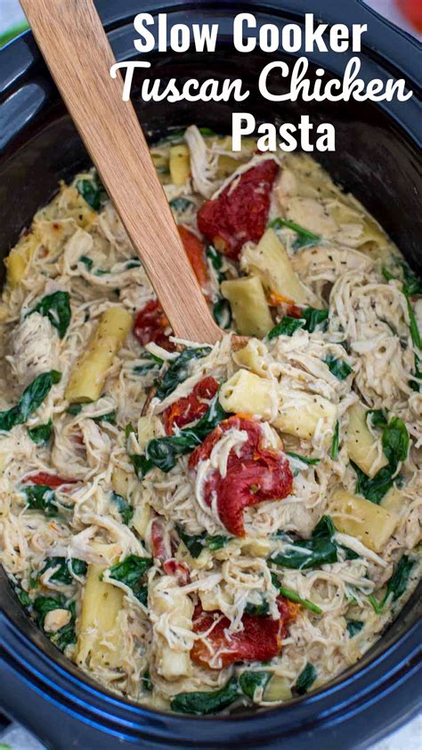 slow-cooker-tuscan-chicken-pasta-video-sweet image