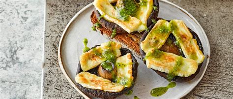 grilled-portobellos-on-toast-with-pesto-olivemagazine image