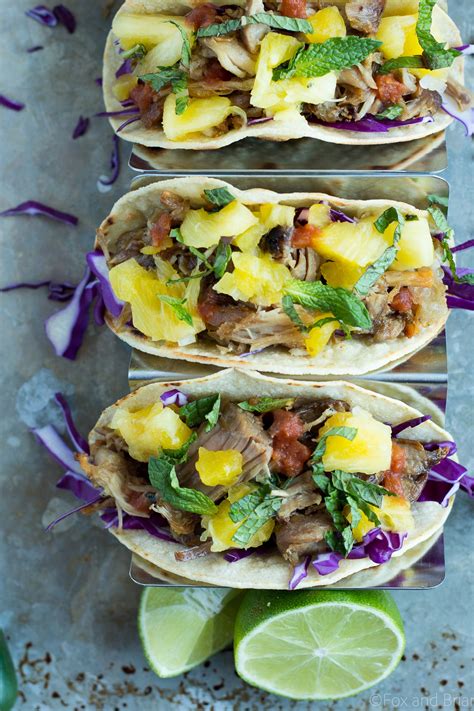slow-cooker-pork-tacos-with-pineapple-mint-salsa image
