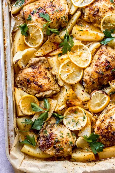 one-pan-lemon-roasted-chicken-and-potatoes-little-broken image