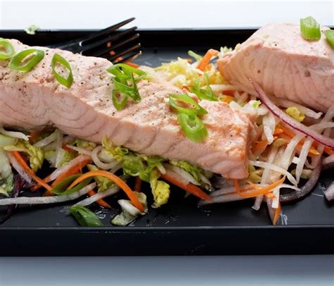 green-tea-poached-salmon-with-napa-cabbage-slaw image