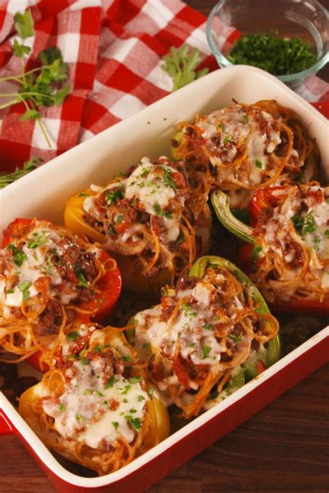 best-spaghetti-stuffed-peppers-recipe-delish image