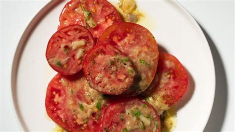 tomatoes-with-anchovy-and-roasted-garlic-vinaigrette image