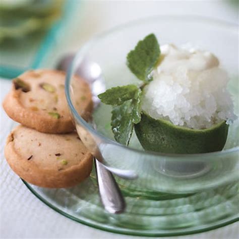 lime-granita-with-candied-mint-leaves-and-crme-frache image
