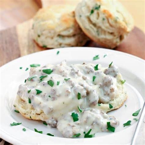 herbed-biscuits-with-sausage-gravy-lets-dish image