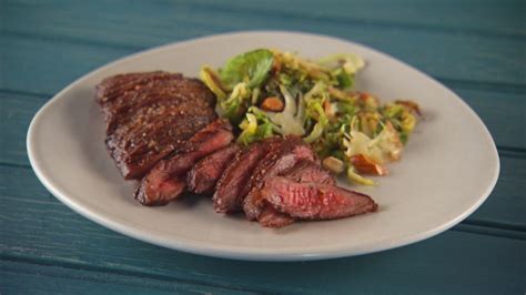 steak-with-brussels-sprouts-and-almonds-recipe-pbs-food image