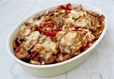 greek-cheesy-eggplant-and-red-pepper-casserole image