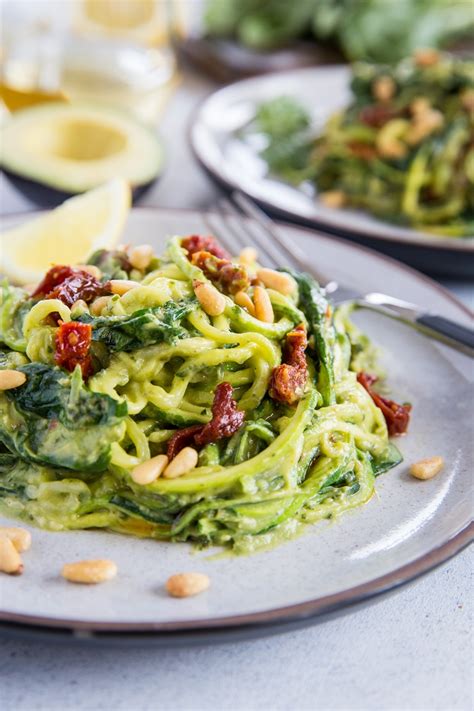 avocado-pesto-zoodles-with-sun-dried-tomatoes image