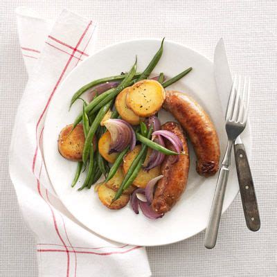 sausages-with-skillet-potatoes-and-green-beans-recipe-womans image