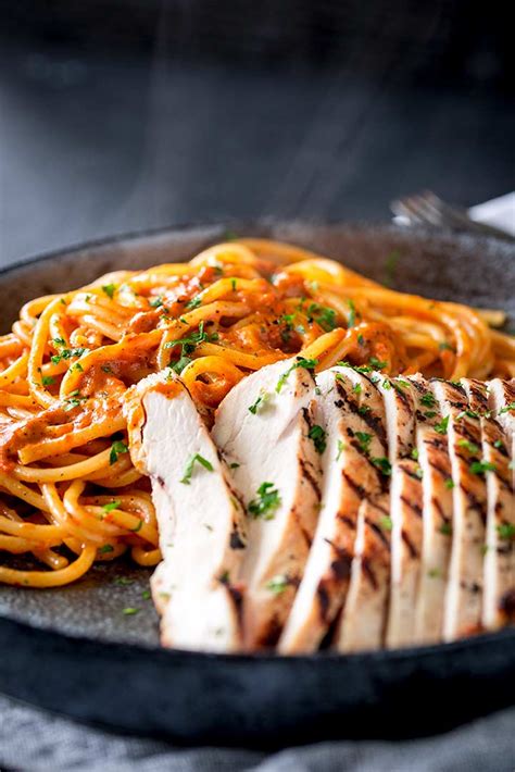 grilled-chicken-with-red-pepper-pasta-sprinkles-and image