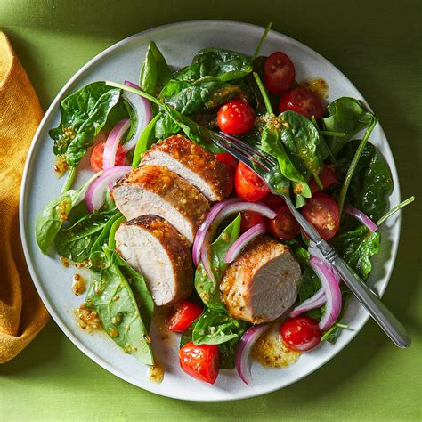 apricot-mustard-pork-tenderloin-with-spinach-salad-eatingwell image