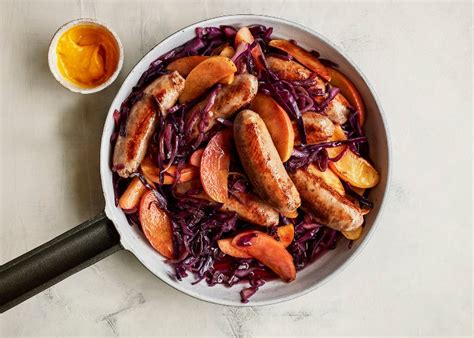 quick-braised-red-cabbage-sausages-and-apples image