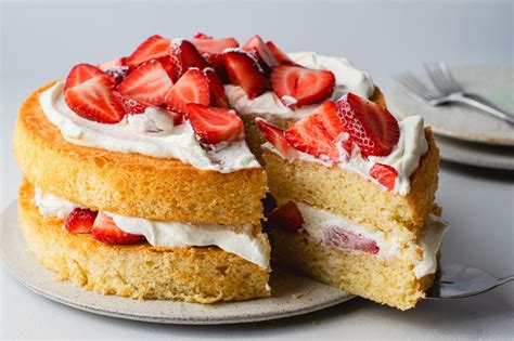 strawberry-and-cream-sponge-cake-recipe-the-spruce image