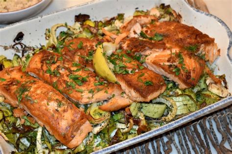 crispy-salmon-over-roasted-leeks-and-fennel-olive image