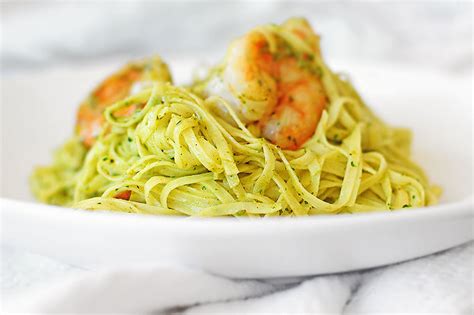 shrimp-pasta-with-cilantro-pesto-recipe-she-wears image