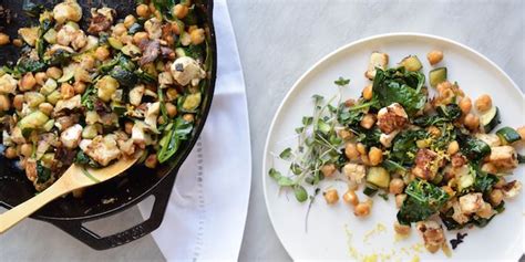 chickpea-tofu-stir-fry-with-spinach-zucchini-and-lemon image
