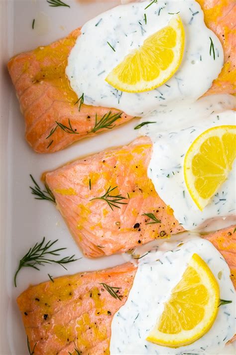 baked-lemon-dill-salmon-with-yogurt-dill-sauce image