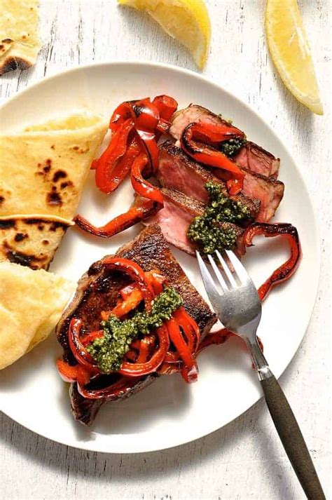 sirloin-steak-with-pesto-bell-peppers-capsicum image