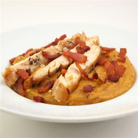 pan-seared-chicken-with-creamy-polenta-and-bacon image