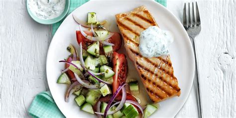 grilled-salmon-with-greek-salad-recipe-womansdaycom image