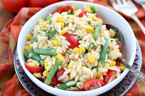 orzo-salad-with-corn-green-beans-and-tomatoes image