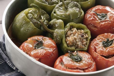 stuffed-tomatoes-peppers-greek-chef-diane-kochilas image
