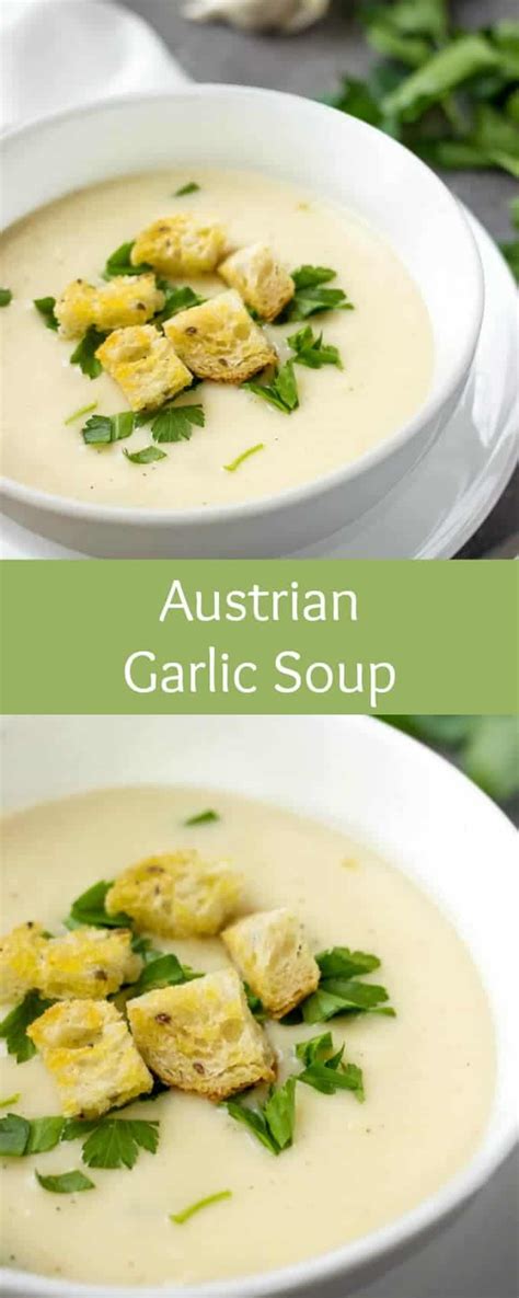 austrian-garlic-soup-with-croutons-lavender-macarons image